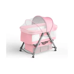 Buy Aluminum Alloy Baby cot Crib Cum Baby Rocker (Pink)